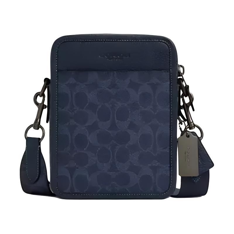 COACH Sullivan 16 Classic Print Zipper Closure Leather Shoulder Bag Small Men s Blue синий