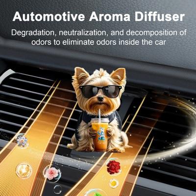 Auto Lufterfrischer Clips Niedlicher Milchtee Welpe Acryl Auto Lüftungsschlitz Clip mit Austauschbaren Duftkissen 2D Armaturenbrett Deko Einfach Aufsteckbar Geschenk für Hundeliebhaber
