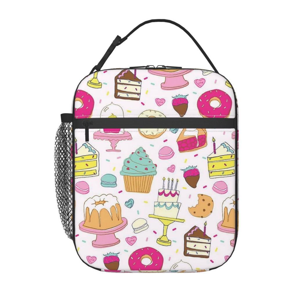 Cartoon Donut Ice Cream Pattern Insulated Lunch Bag for Women Children Portable Food Boxes Thermal Lunch Box Tote