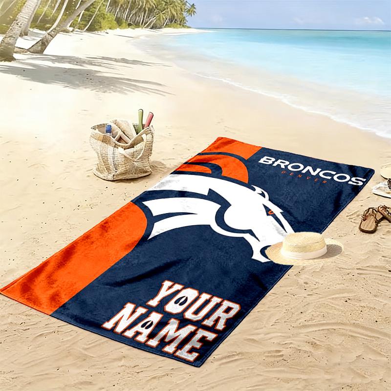 Name Custom Denver Broncos Logo Print Beach Towel, Large Soft Quick Dry Towel for Beach Camping Swimming