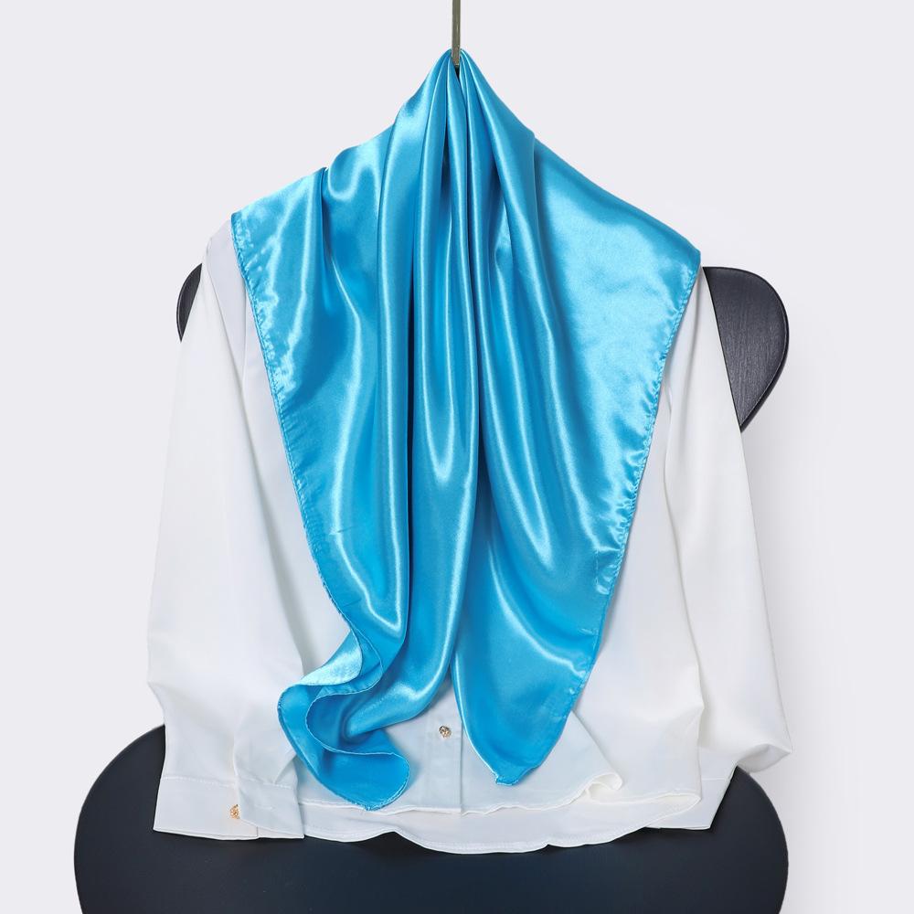 Classic Solid Colour Silk Scarf Women's Trendy Peplum Shawl Simulation Silk Wrap Turban 90cm Square Scarf