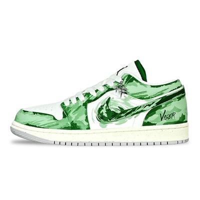 Air Jordan 1 Rutschfest Abriebfest Niedrig geschnitten Vintage Basketballschuhe Unisex Grün FQ7687-300(Team528-)