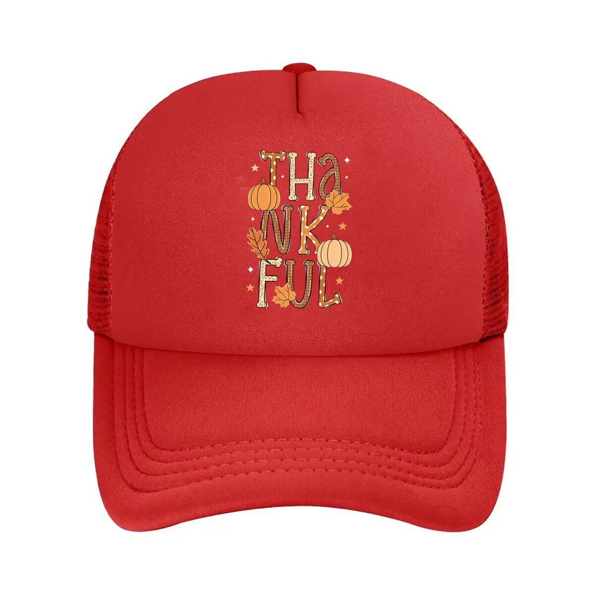 Thanksgiving Thankful Pumpkin Maple Leaf Mesh Baseball Cap Hip Hop Adjustable