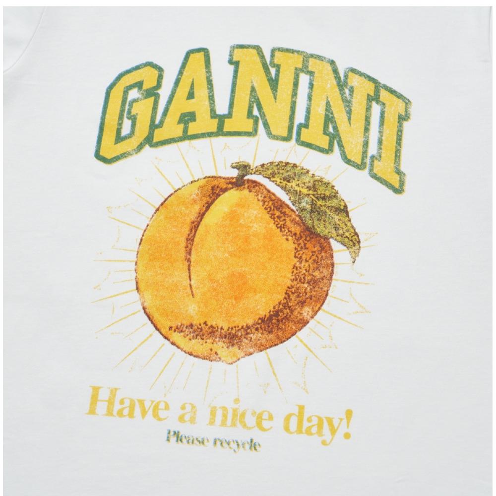 Ganni T3529 151 Peach Logo Print Women S Short Sleeve Tee