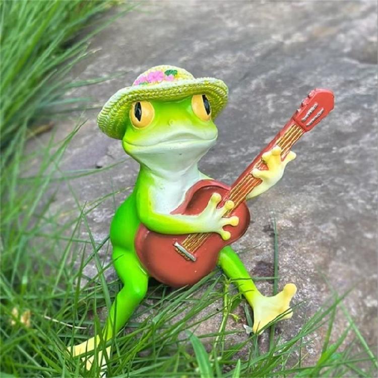 Resin Frogs Statue Guitar Frogs Figurines Statue Garden Decorations Animal Figurines Sculptures for Outdoor Indoor