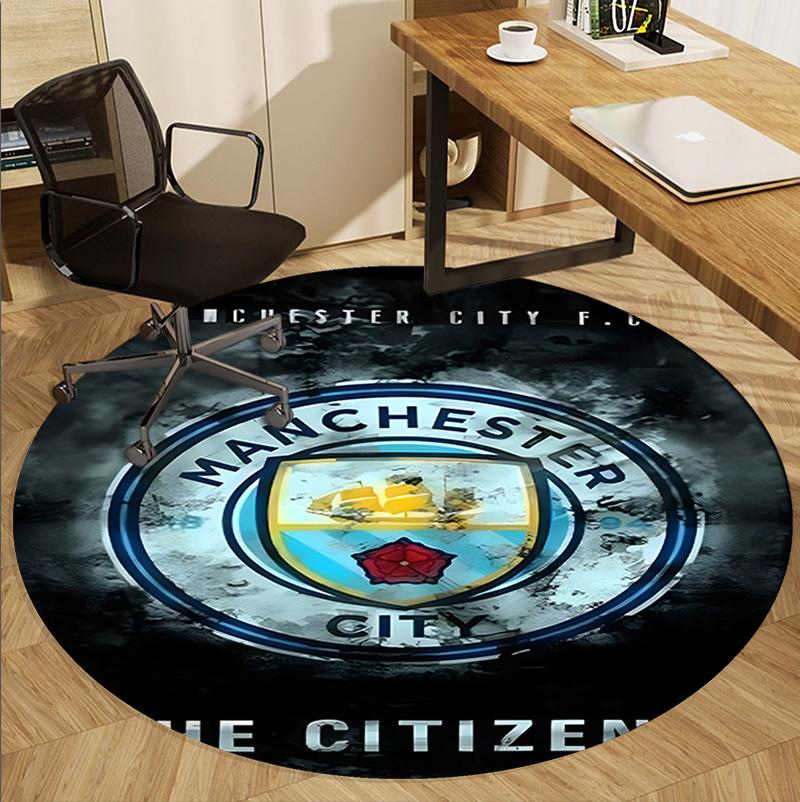 Manchester City FC Pattern Round Rug, Indoor/Outdoor Mat, for Picnic, Gameroom, Bedroom, Office, Living Room, Home Decor Carpet, Birthday Gift