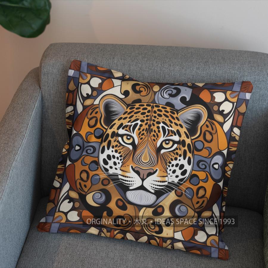 2D Stylish Leopard-Patterned Decorative Pillow Cover Pattern Cushion Cover Suitable For Sofa Bedroom Car Pillow Cover