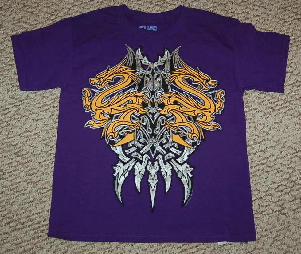 

BOYS Tee Shirt T PURPLE Gold Silver DRAGONS GWP Sport XS 4-5 150