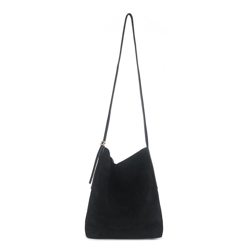 

Women s Genuine Leather Frosted Bucket Bag - Simple, Casual, Versatile, Large Capacity, High-End Shoulder & Crossbody Bag чёрный