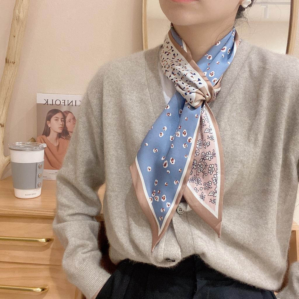 Primavera e verão cetim longo cachecol para mulheres protetor solar xale moda beleza cena cetim longo cachecol versátil viagem cachecol