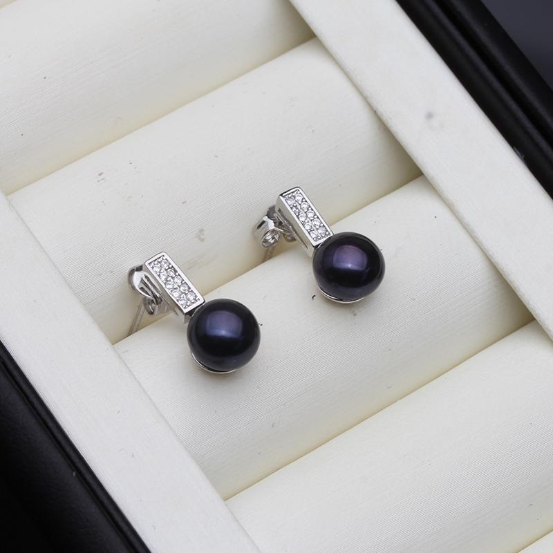 Trendy 925 Silver Pink Pearl Stud Earring,Natural Freshwater Pearl Earrings For Women Girl White Black