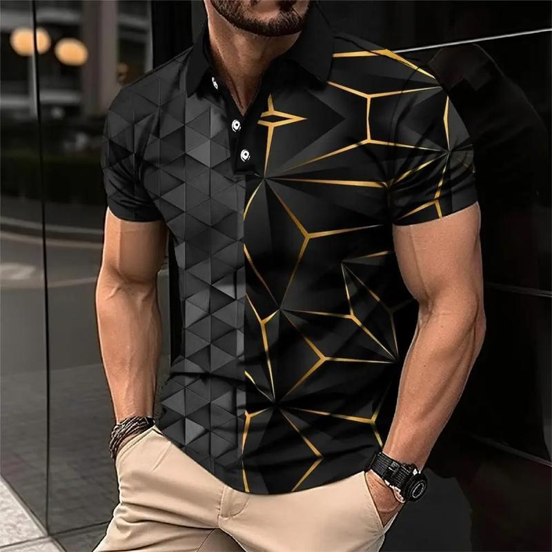 Summer Geometry 3D Printed Polo Shirt Men s Casual Top S