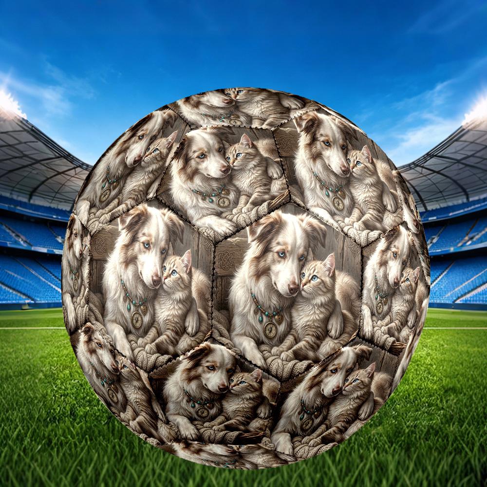 1pc Dog Cat Friendship Theme Soccer Ball Football, Size 5, Lightweight PVC, Durable Outdoor Training Soccer Ball, Gift M61434