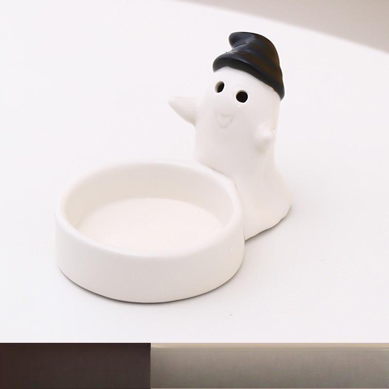 Porte-bougie en céramique fantôme d'Halloween Support de bougie antidérapant pour chambre à coucher effrayante, fête, décoration de table Design hantant et chic