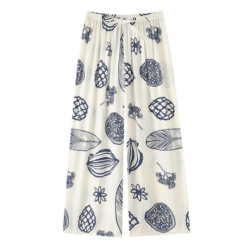 Women's Sleepy Pants Summer Printed Loose Wide Leg Pants Mom Cotton Home Casual Pants
