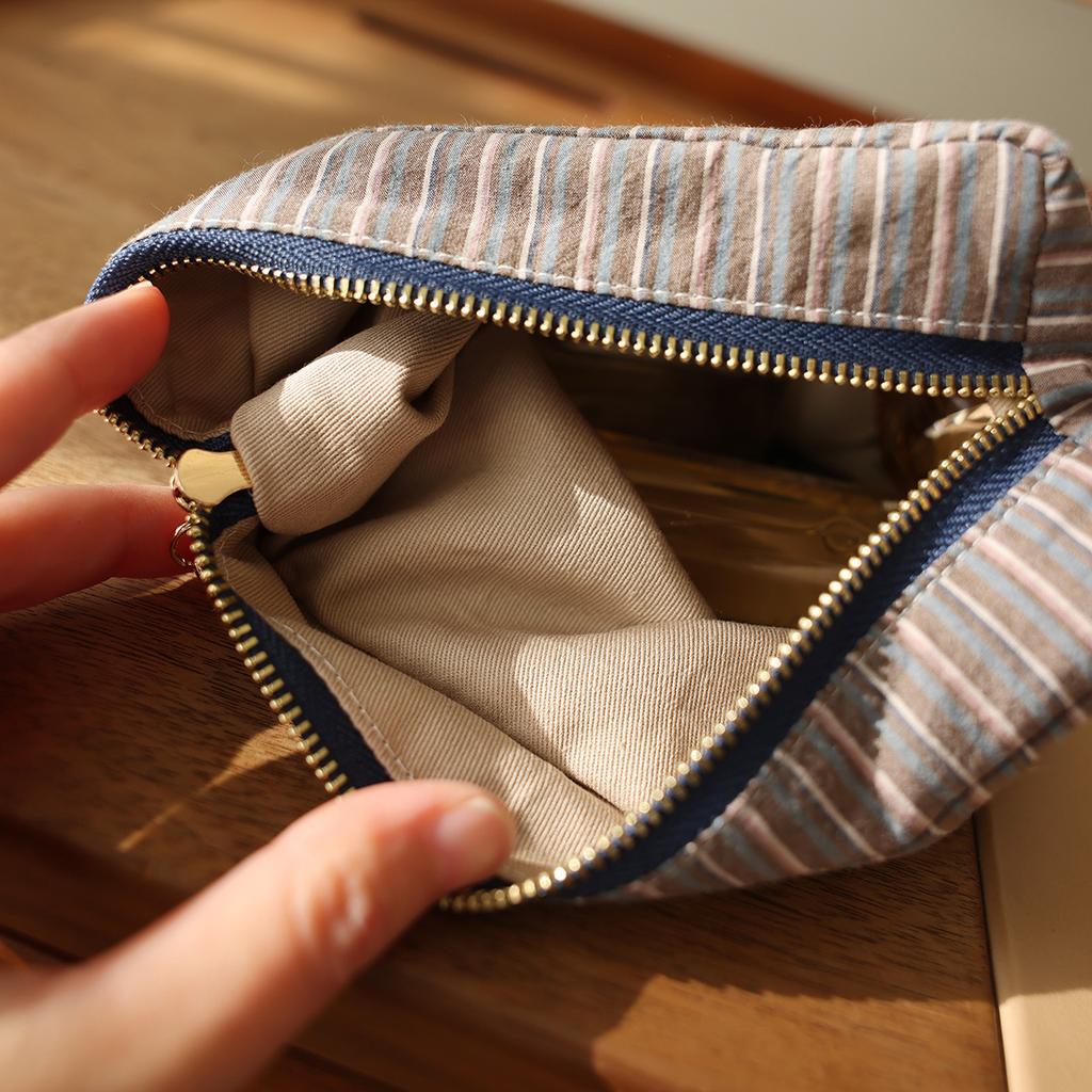 Checkered Striped Fabric Cosmetic Bag Square Three-dimensional Zipper Storage Bag Travel Portable Liner Bag Makeup Bag