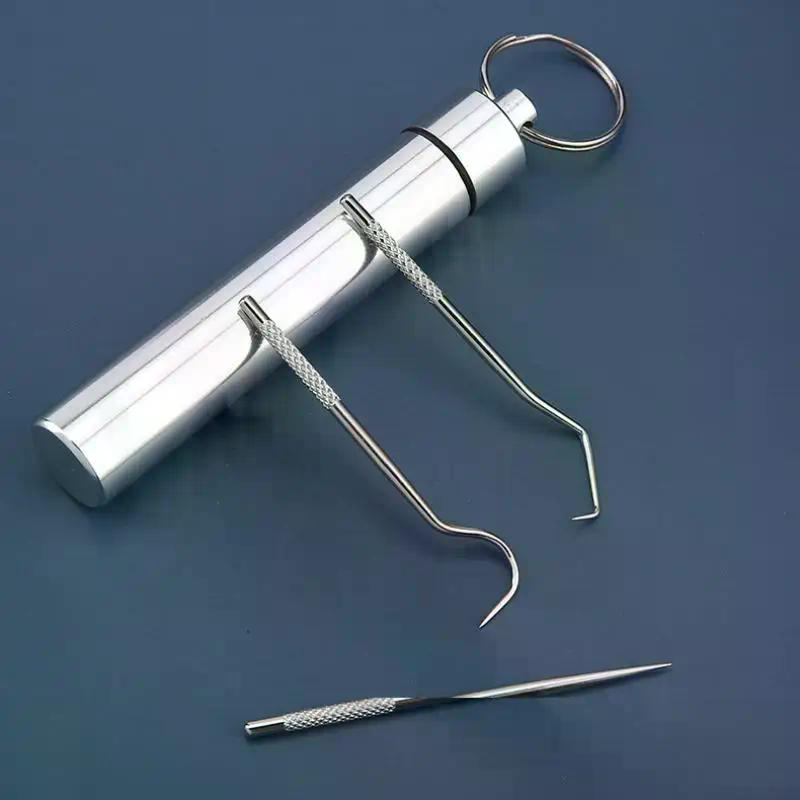 Set di stuzzicadenti in acciaio inossidabile Filo interdentale Stuzzicadenti riutilizzabili Stuzzicadenti portatile Filo interdentale Detergente per denti Pulizia orale