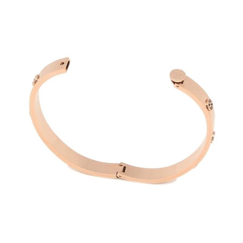 TORY BURCH Miller Stud Inlay Adjustable Opening Stainless Steel Bracelet Women's Rose 78420-654-Rose Gold L