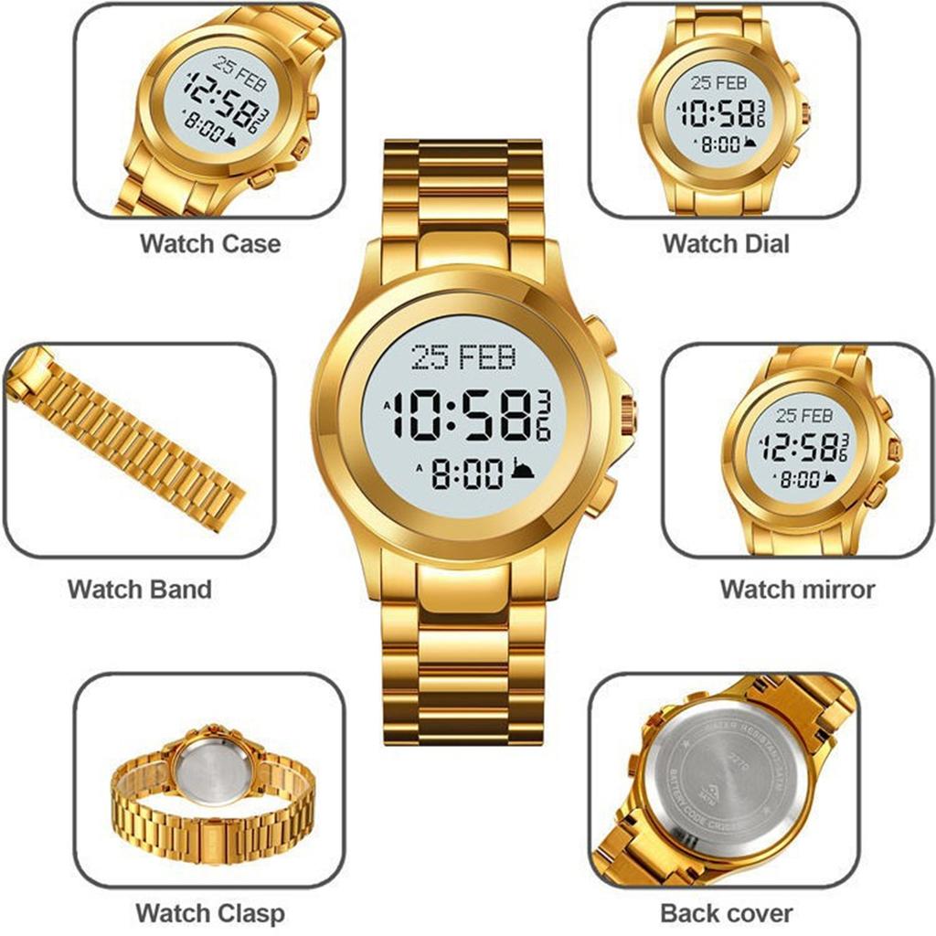 Islamski Zegarek Azan Arabski Angielski Alarm Modlitwy Czas Fajr Qibla dla Muzułmańskiego Kochanka Unisex Prezent na Ramadan