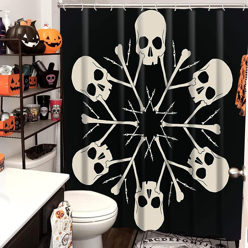 Halloween Skull Pattern Bathroom Shower Curtain With 12  Hooks Home Bathroom Decor And Accessories