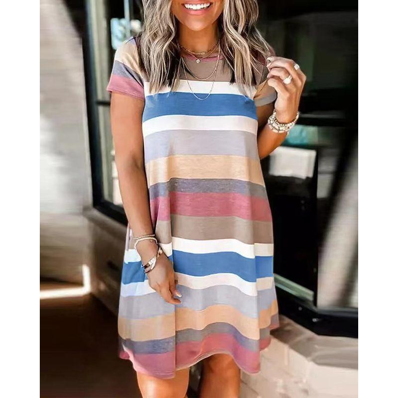 

Outsize Casual Plus Size Ladies-Pocket Dress Orange Blue 3XL(Bust size 112)