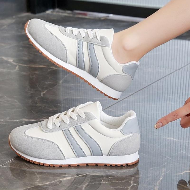 Color-blocked Round-toe Thick-soled Low-top Sneakers for Spring and Autumn Fashionable New Style Women's Lace-up Casual Shoes