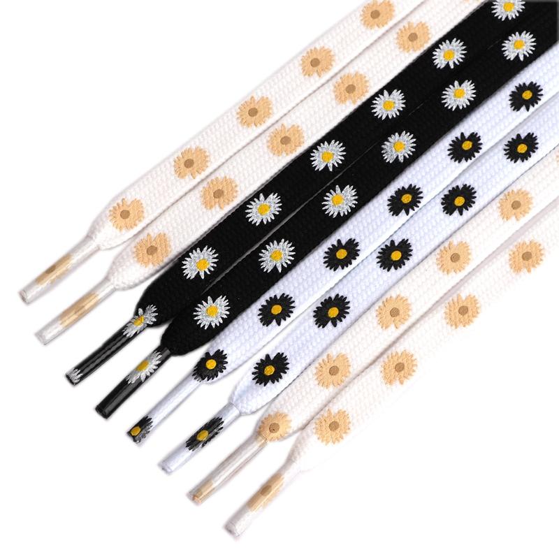 Fashion Shoes Cswo01 Men's Black Little Daisies Shoelaces Cartoon Printing Unisex Flat Shoe Laces High-Top Canvas Sneakers Shoelace Af1 Sports Shoe Lace Fashion 100Cm