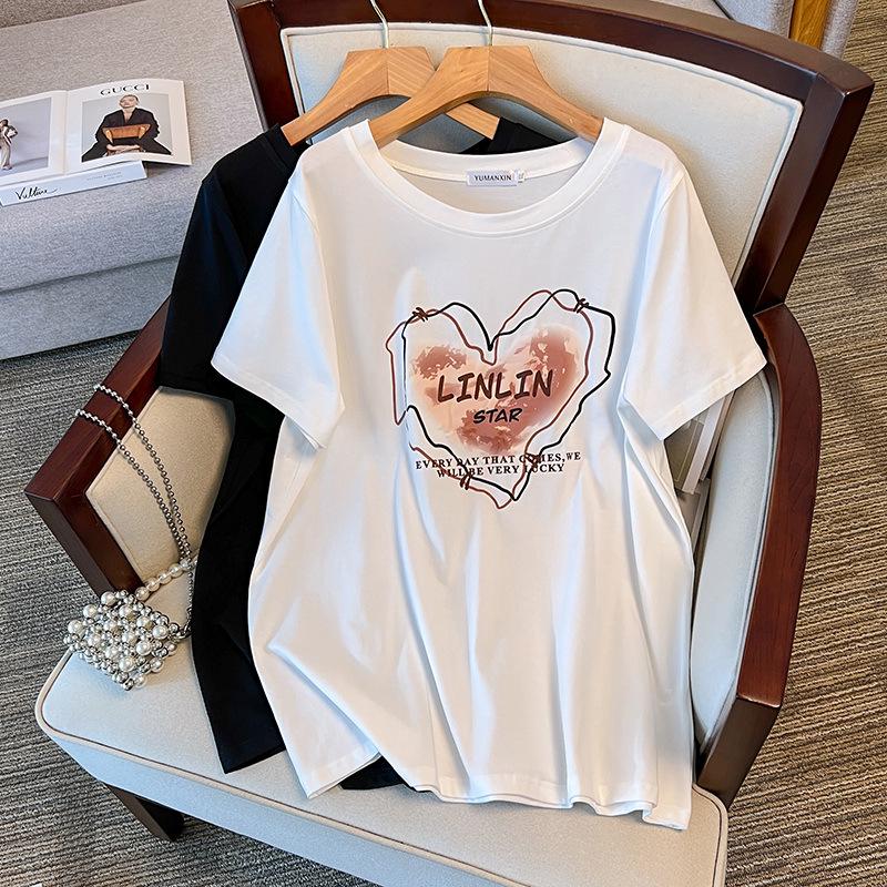 

Plus Size Slimming Loose Mid-Length Round Neck Short Sleeve Women s T-shirt (Fits 200/300/350 Jin) - Model 6700 4XL чёрный