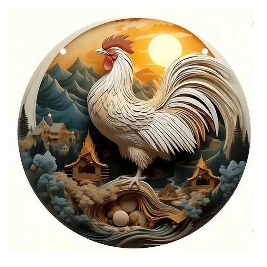 High Definition Metal Tin Sign Set Colorful Rooster Themed Round Wall Art Decor for Farmhouse Kitchen and Country Style Home Dec