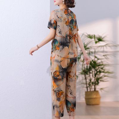 Elegante Sommer-Sets für Damen, 2-teilig, Übergröße, lässig, locker, Vintage-Print, Hosen-Sets, Damenkleidung