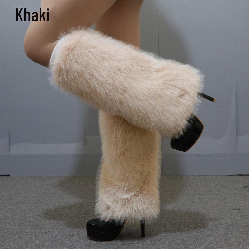 Leopard Print Faux Fur Plush Leg Warmers: Long & Short Styles for Autumn/Winter, Ideal for Stage Performances and Boot Covers.