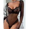 Outwear Intimates Women's Jumpsuit Lace Mesh Sexy See-through Backless Bodysuit Women with Hidden Hook Adjustable Crotch