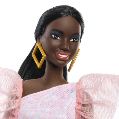 Barbie Barbie Fashionista Ruffle Sleeve Dress Dress Up Doll/House Barbie Doll Ages 3 and Up Pink HRH14