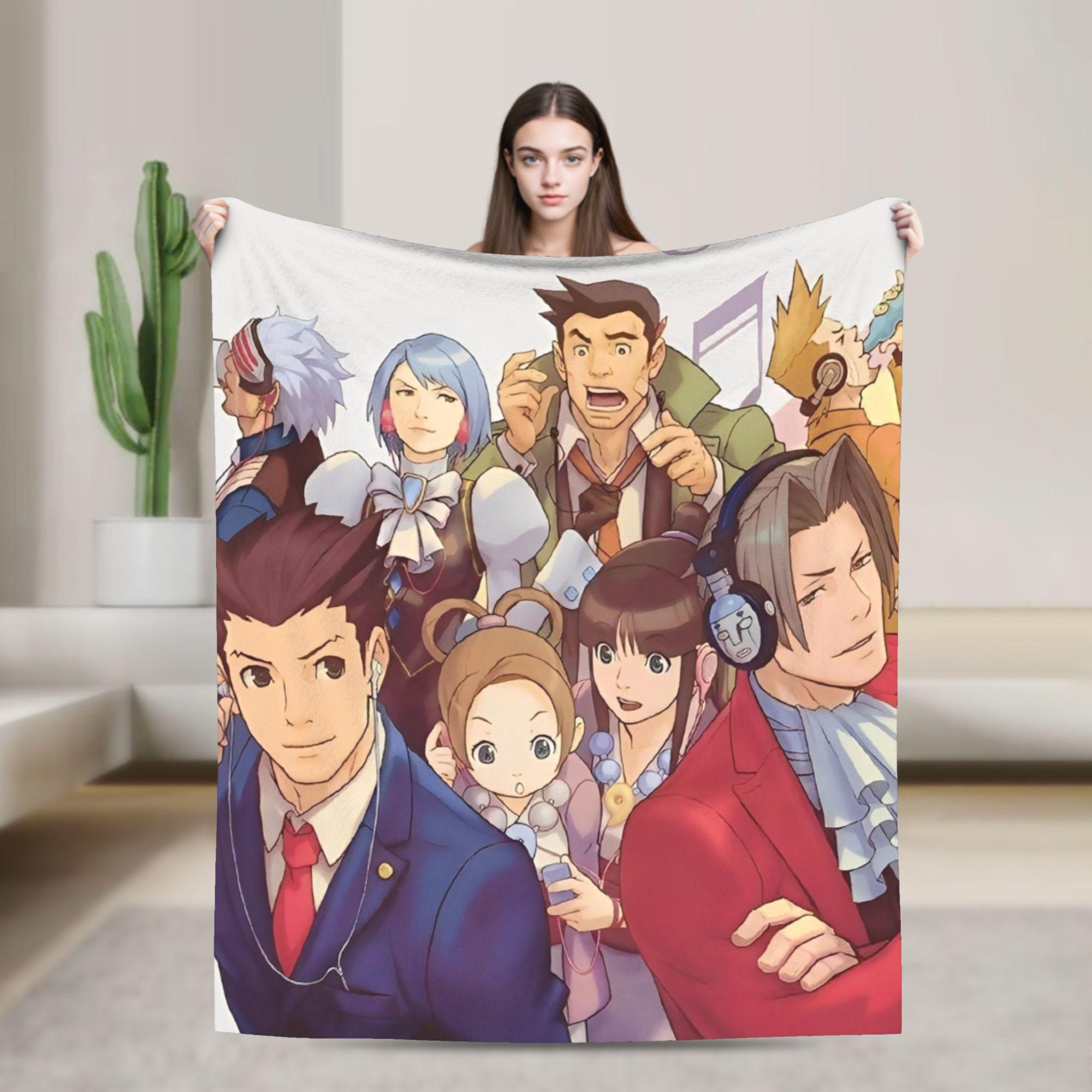 Helenal Unisex Coral Phoenix Wright Ace Attorney Fleece Plush Throw Blanket Game 90S Blankets For Bed Car Ultra-Soft Bed Rug