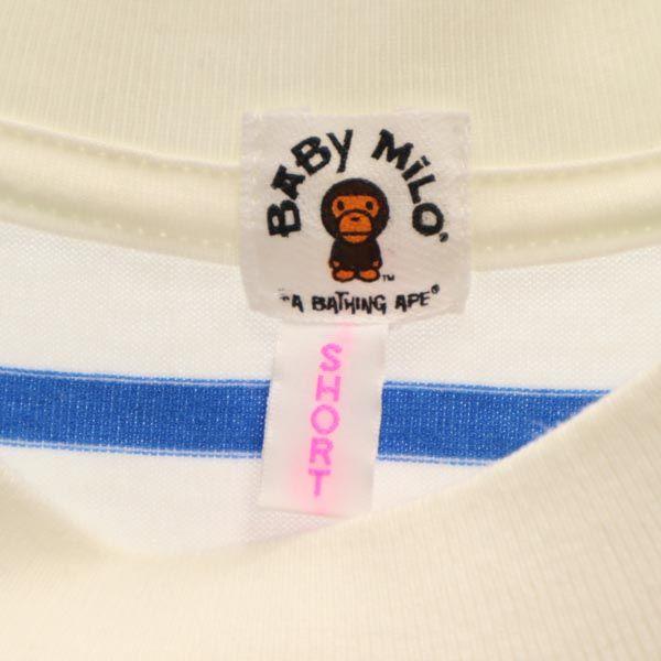 A BATHING APE border Short sleeve T-shirt SHORT White system Women Used