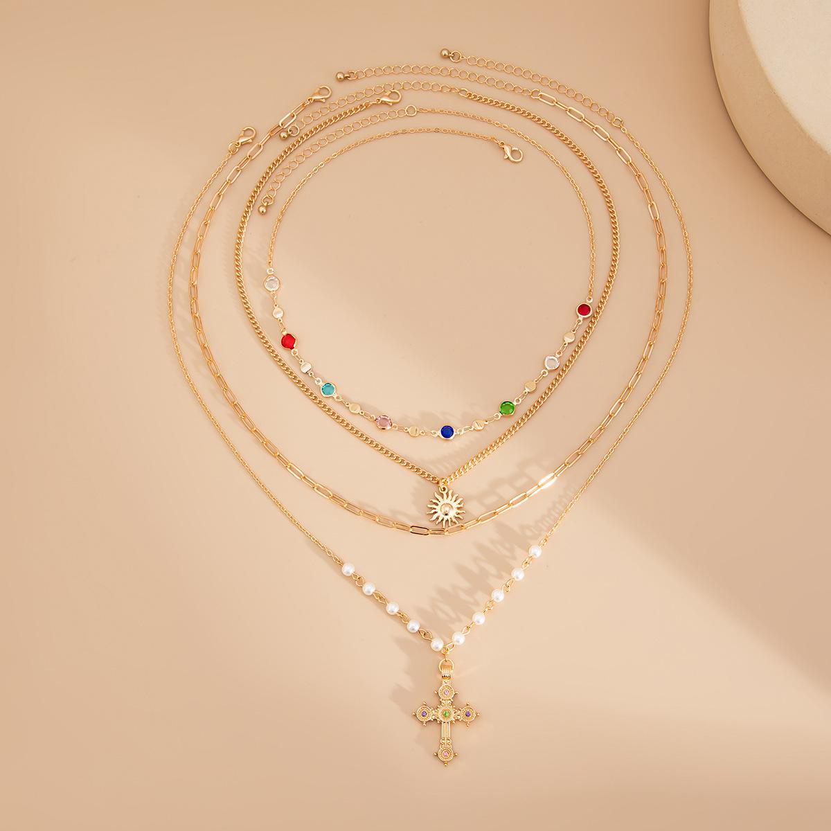 

4 шт./набор Ожерелье с подвеской в виде солнца, Иисуса и креста для женщин, Богемный хрусталь, Имитация жемчуга, Чокер, Ювелирные аксессуары