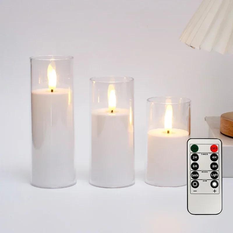 Battery Power Flickering Flameless Candles Led Pillar Candles Acrylic Glass Swinging Bullet Head Simulated Luminous Home Decor