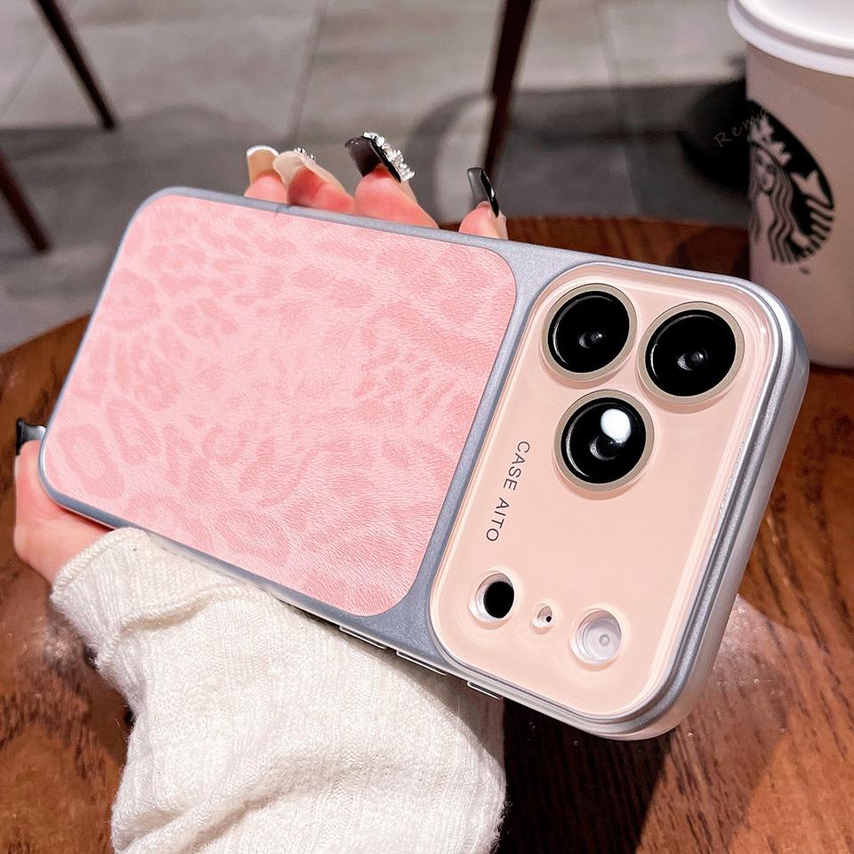 

Matte Leopard Leather Phone Case For iPhone 17 13 14 15 16 Pro Max 17Pro Big Window Shockproof Protector Cover For iPhone 16ProMax