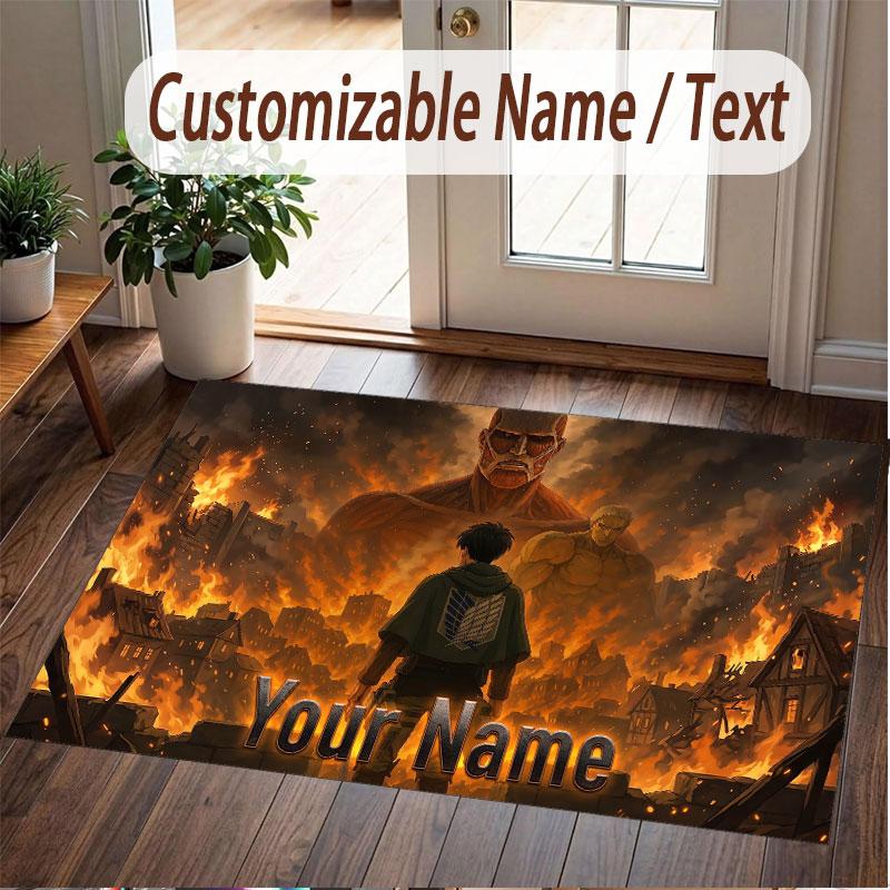 Custom Name Crystal Velvet Rug,Attack on Titan Comfortable Anti Slip Floor Mat For Room Decoration