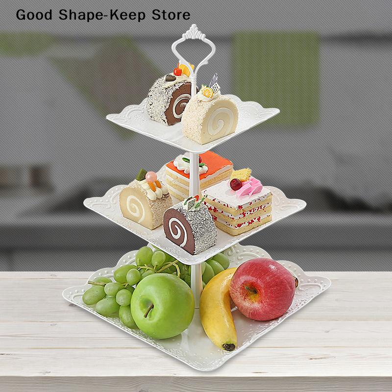 2/3 Tier Cupcake Stand PP Dessert Tower Serving Tray for Fruit Tea Party Baby Shower Wedding Christmas Party - Pastel Colors
