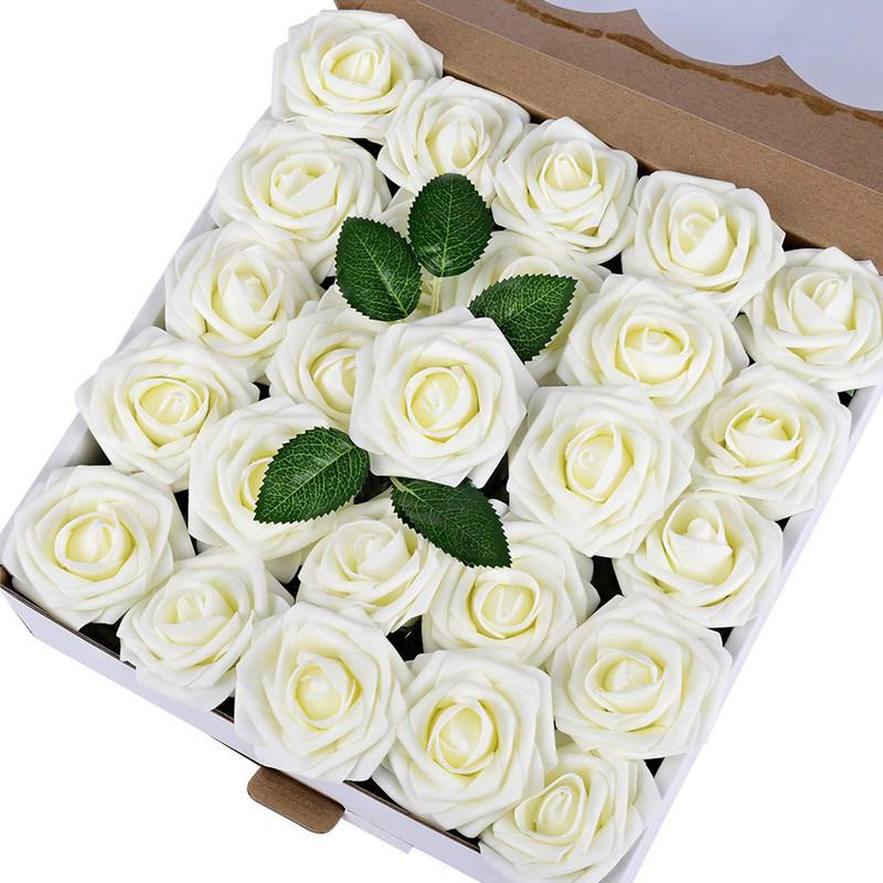 25pcs Artificial Flowers Fake Flowers Roses W/stem For DIY Wedding Bouquets Centerpieces Arrangements Party Home Decorations
