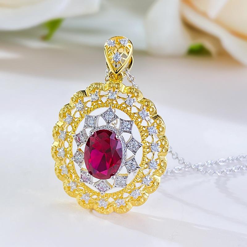 New S925 Silver Red Oval Pendant Necklace, Niche, Exquisite, Fashionable, High-quality Wedding Jewelry