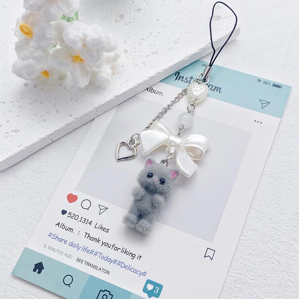 Furry Kitten Keychain Handmade Y2k Women Fashion Acrylic Animal Plush Bead Keychain Bag Pendant Gift Keychain Accessories