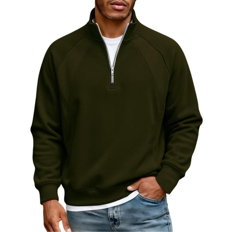 Mens Minimalist Half-Zip Hoodie Japanese Streetwear Style Casual Pullover Sweater Fall