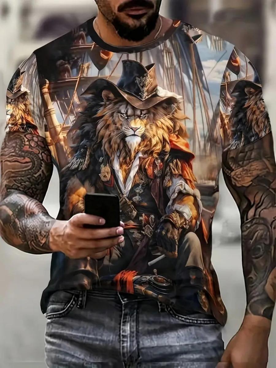 

Мужская футболка с принтом льва 3D, летние футболки с коротким рукавом и круглым вырезом, мужские футболки, новинка в категории Футболки с принтом льва в виде животных, топы больших размеров 6XL