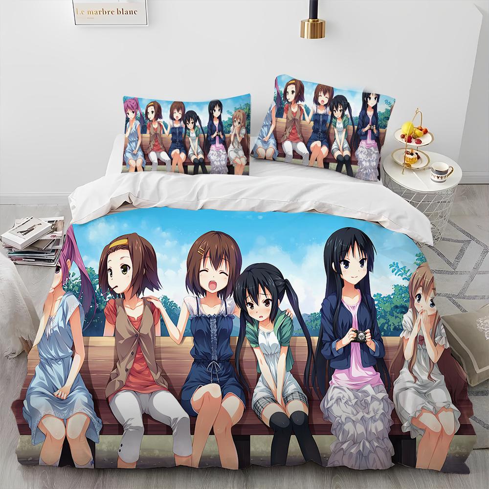 3D K-ON Cartoon Cute Lolita Kawaii Girls Comforter Bedding Set,Duvet Cover Bed Set Quilt Cover Pillowcase,Queen Size Bedding Set