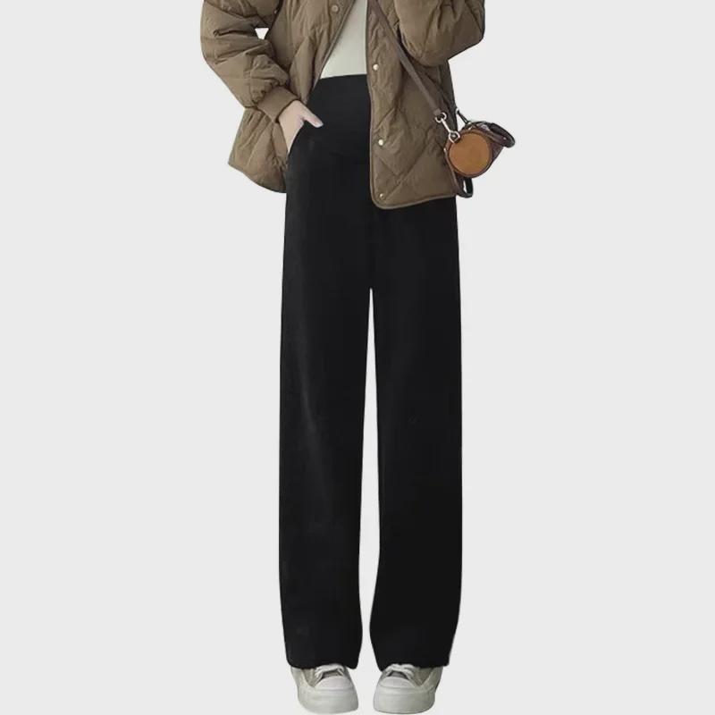 High-Waist Maternity Wide-Leg Trousers - Warm Velvet, Autumn/Winter Style