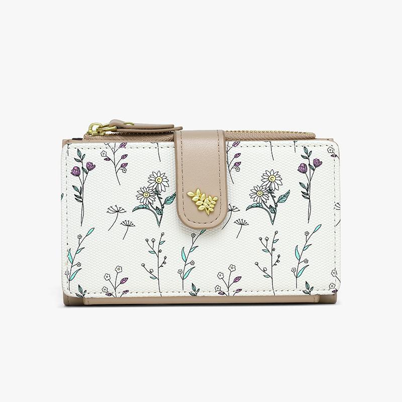 New Women's Wallet Multi-card Original Three-fold Wallet Women's Spring and Summer Versatile Pu Flower and Grass Wallet Women's High-end Sense
