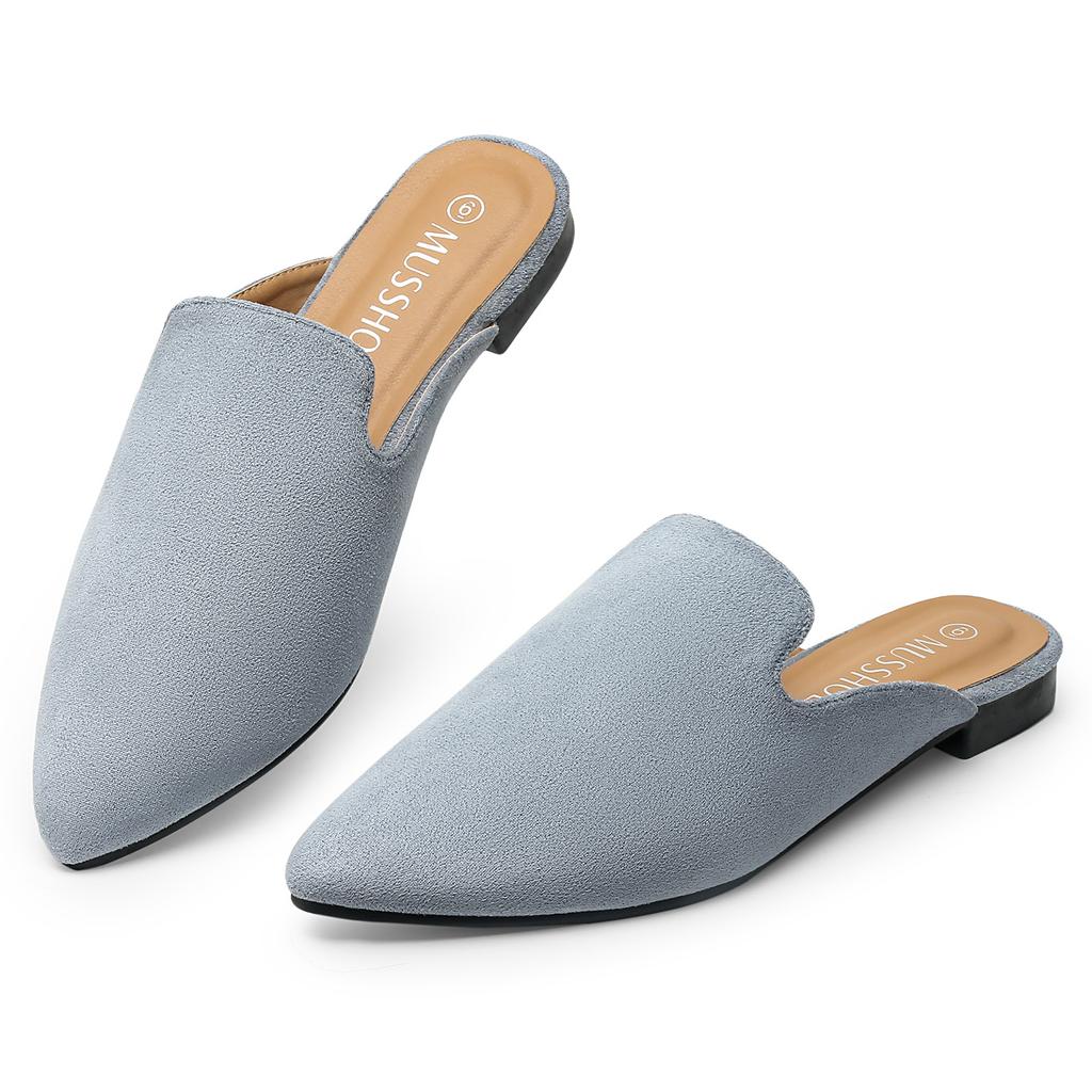 Günlük Düz Yazlık Terlikler Slaytlar Loafer'lar Kadın Mule Sivri Burun Düz Slaytlar Siyah Yumuşak Deri Ayakkabılar Mules Terlikler