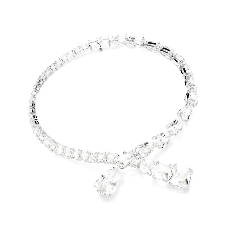 Crossed Shiny Diamond Necklace Women S Geometric  Accessory Full Diamond Pendant Geometric Shape Elegant Women S Jewelry